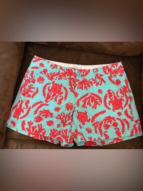 Lilly Pulitzer Callahan Shorts - Aqua & Coral Pink Pattern Size 8
